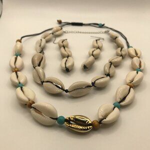 NEW Cowrie 3 Piece Set Genuine Cowrie Shells Turquoise Necklaces & Earrings